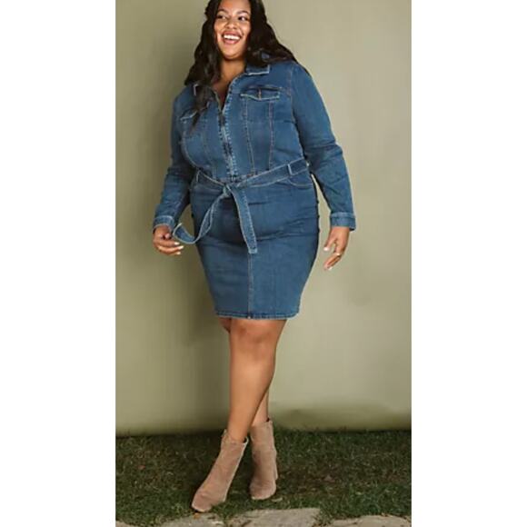 NEW Candace Cameron Bure QVC Denim Zip Front Dress 20 Plus Size Fall Casual Chic - Picture 1 of 11
